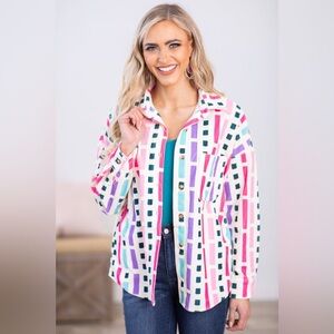 NWT Emily Wonder Pink Multicolor Geometric Print Jacket size large